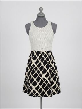 Tabitha Anthropologie Dress Size 2 Black White Textured Fit & Flare Sleeveless